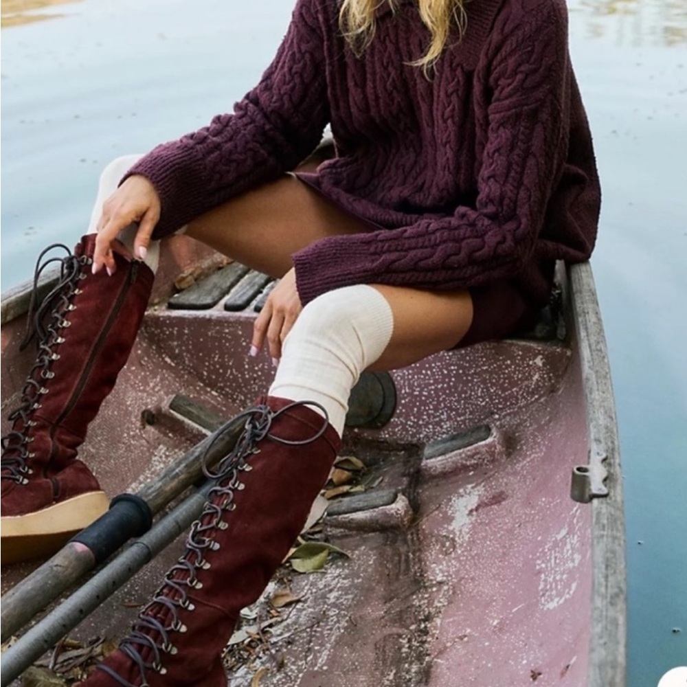Free People Deep Red Lace-Up Boots